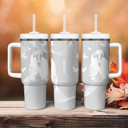 Australia Lung Cancer Awareness Personalised Tumbler With Handle Butterfly Ribbon Art