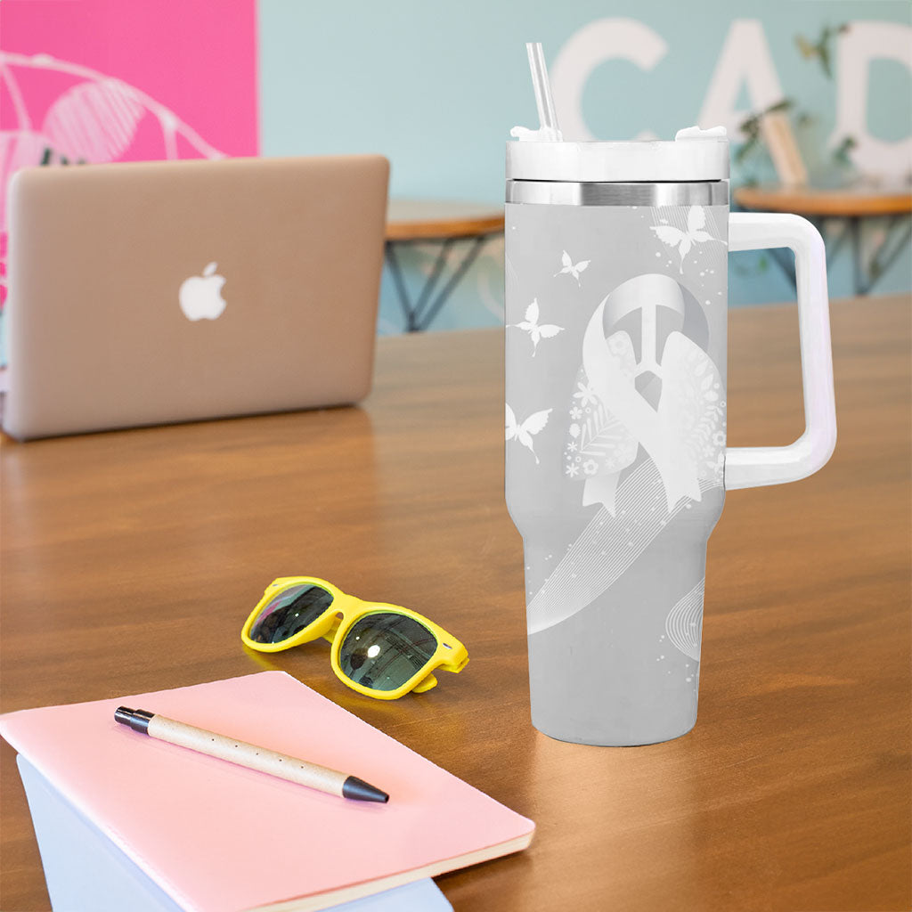 Australia Lung Cancer Awareness Personalised Tumbler With Handle Butterfly Ribbon Art