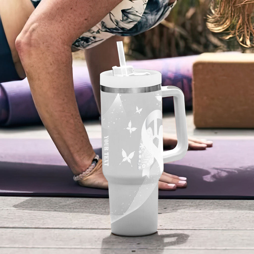 Australia Lung Cancer Awareness Personalised Tumbler With Handle Butterfly Ribbon Art