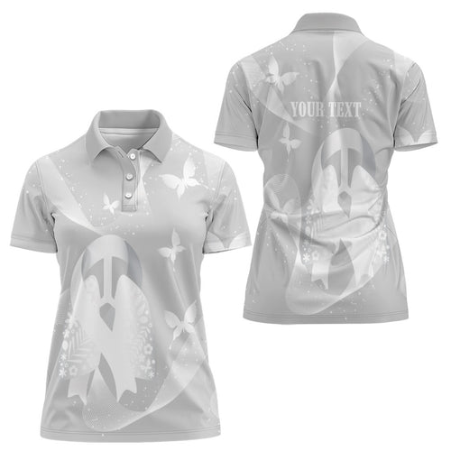 Australia Lung Cancer Awareness Personalised Women Polo Shirt Butterfly Ribbon Art