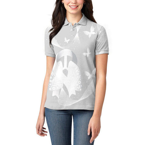 Australia Lung Cancer Awareness Personalised Women Polo Shirt Butterfly Ribbon Art