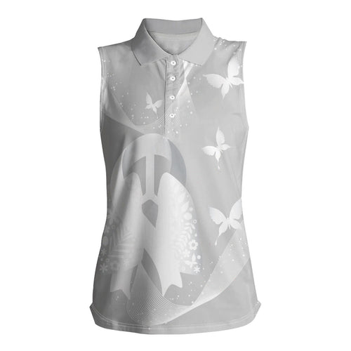 Australia Lung Cancer Awareness Personalised Women Sleeveless Polo Shirt Butterfly Ribbon Art