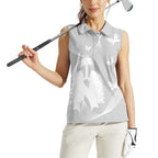 Australia Lung Cancer Awareness Personalised Women Sleeveless Polo Shirt Butterfly Ribbon Art