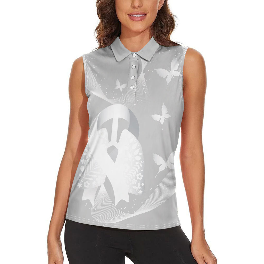 Australia Lung Cancer Awareness Personalised Women Sleeveless Polo Shirt Butterfly Ribbon Art