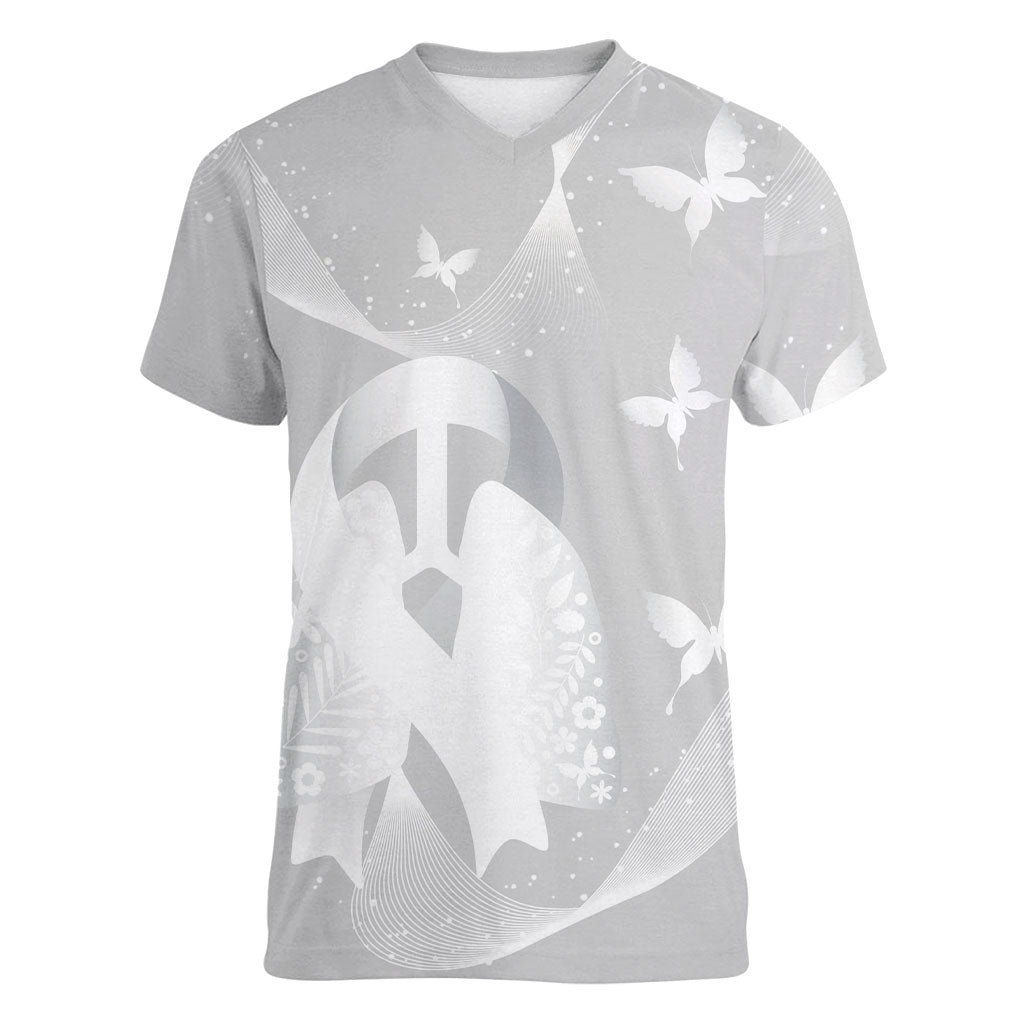 Australia Lung Cancer Awareness Personalised Women V-Neck T-Shirt Butterfly Ribbon Art