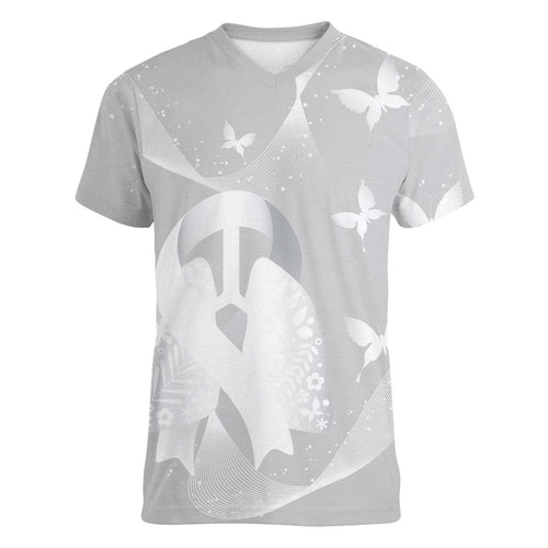 Australia Lung Cancer Awareness Personalised Women V-Neck T-Shirt Butterfly Ribbon Art