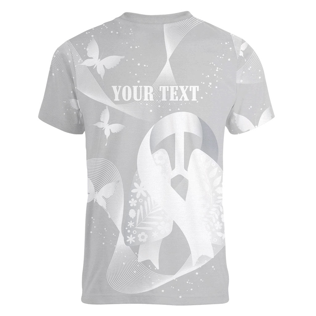 Australia Lung Cancer Awareness Personalised Women V-Neck T-Shirt Butterfly Ribbon Art