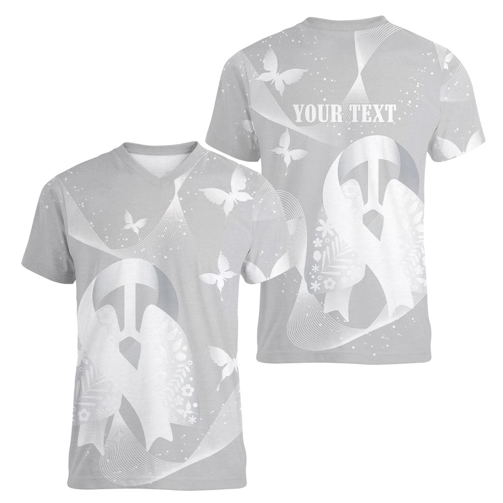 Australia Lung Cancer Awareness Personalised Women V-Neck T-Shirt Butterfly Ribbon Art
