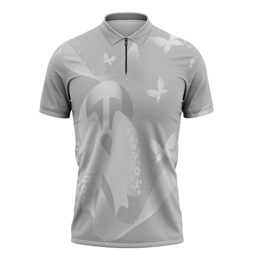 Australia Lung Cancer Awareness Personalised Zipper Polo Shirt Butterfly Ribbon Art