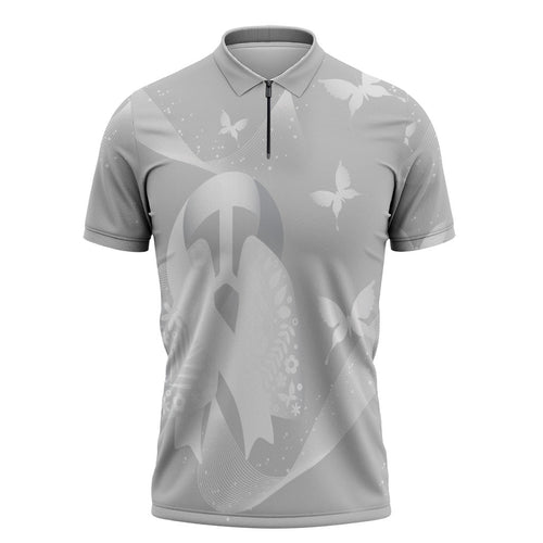 Australia Lung Cancer Awareness Personalised Zipper Polo Shirt Butterfly Ribbon Art