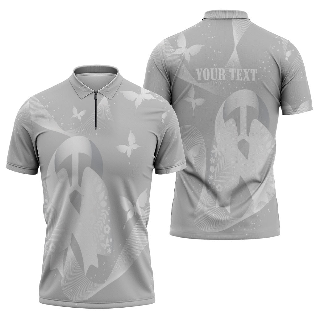 Australia Lung Cancer Awareness Personalised Zipper Polo Shirt Butterfly Ribbon Art