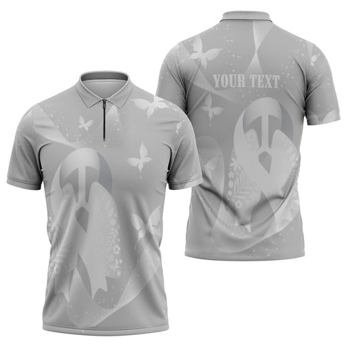Australia Lung Cancer Awareness Personalised Zipper Polo Shirt Butterfly Ribbon Art