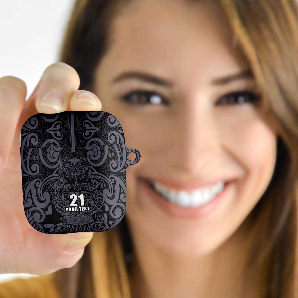 Custom New Zealand Taiaha Maori AirPods Case Minimalist Silver Fern All Black - Aussie Hoodie