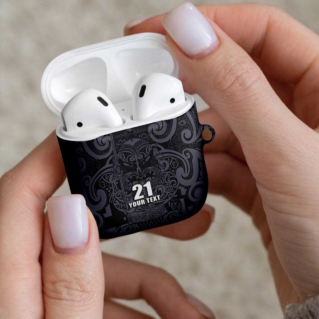 Custom New Zealand Taiaha Maori AirPods Case Minimalist Silver Fern All Black - Aussie Hoodie