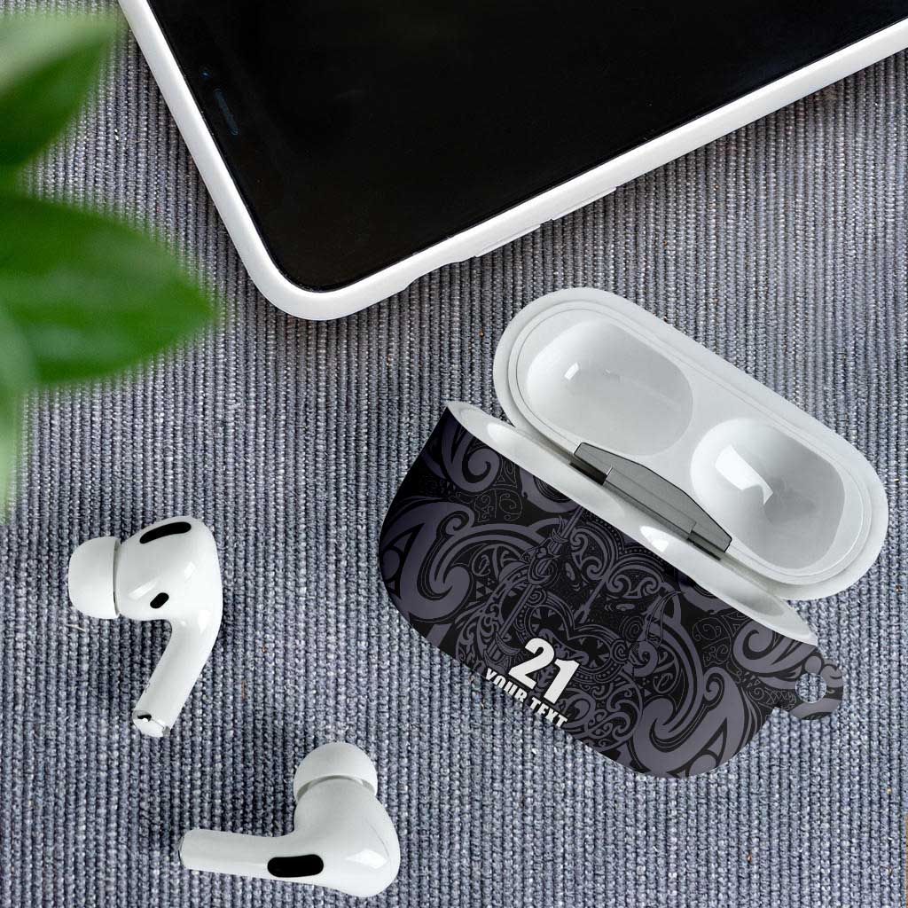 Custom New Zealand Taiaha Maori AirPods Case Minimalist Silver Fern All Black - Aussie Hoodie