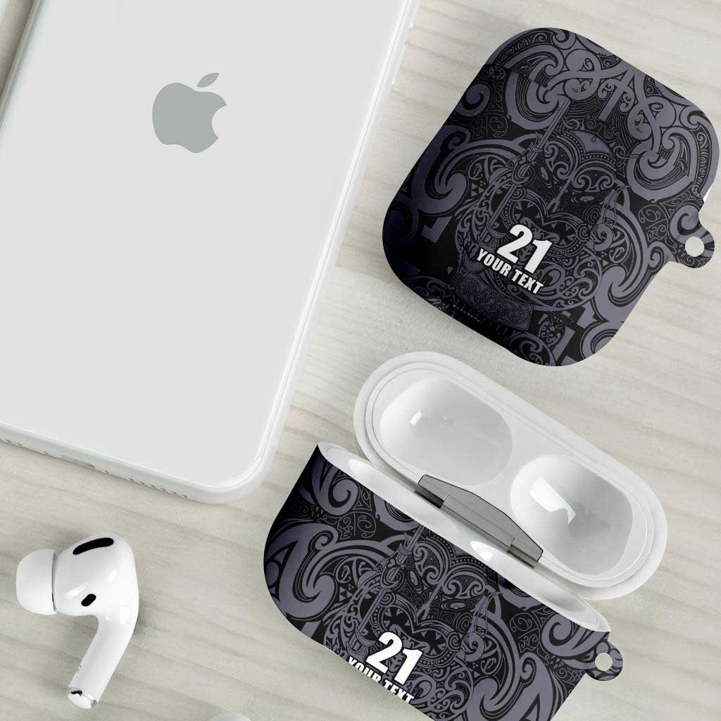 Custom New Zealand Taiaha Maori AirPods Case Minimalist Silver Fern All Black - Aussie Hoodie