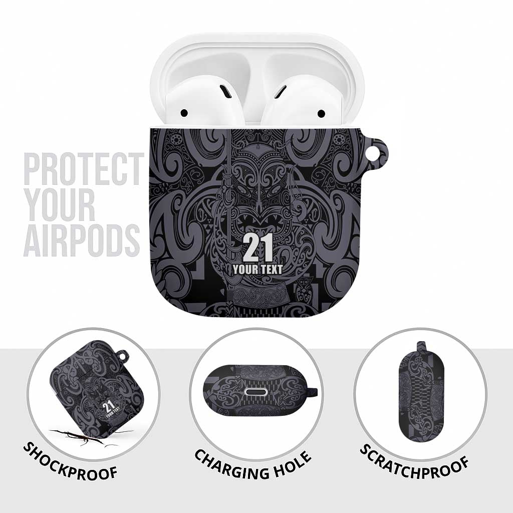 Custom New Zealand Taiaha Maori AirPods Case Minimalist Silver Fern All Black - Aussie Hoodie
