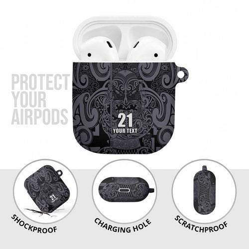 Custom New Zealand Taiaha Maori AirPods Case Minimalist Silver Fern All Black - Aussie Hoodie