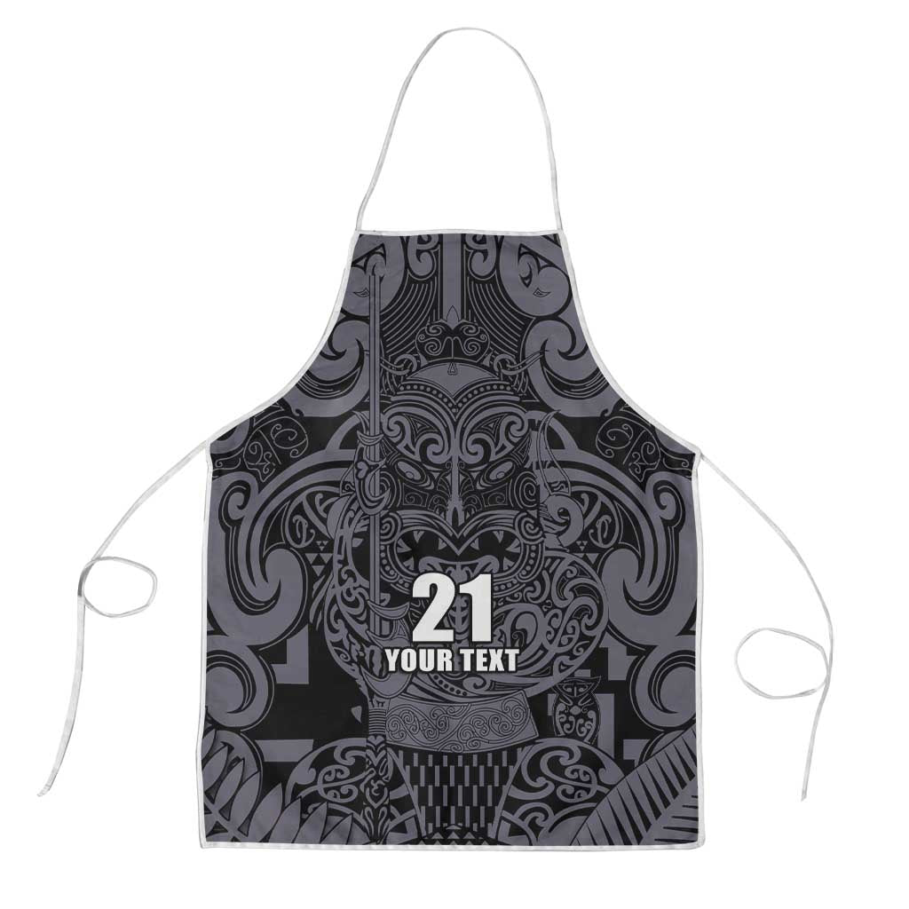 Custom New Zealand Taiaha Maori Apron Minimalist Silver Fern All Black - Aussie Hoodie