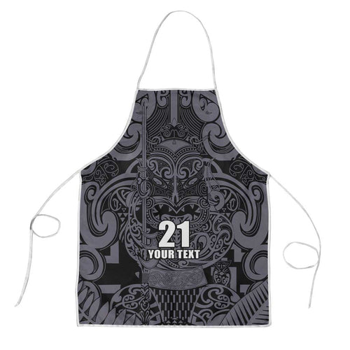 Custom New Zealand Taiaha Maori Apron Minimalist Silver Fern All Black - Aussie Hoodie