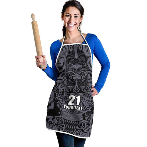 Custom New Zealand Taiaha Maori Apron Minimalist Silver Fern All Black - Aussie Hoodie