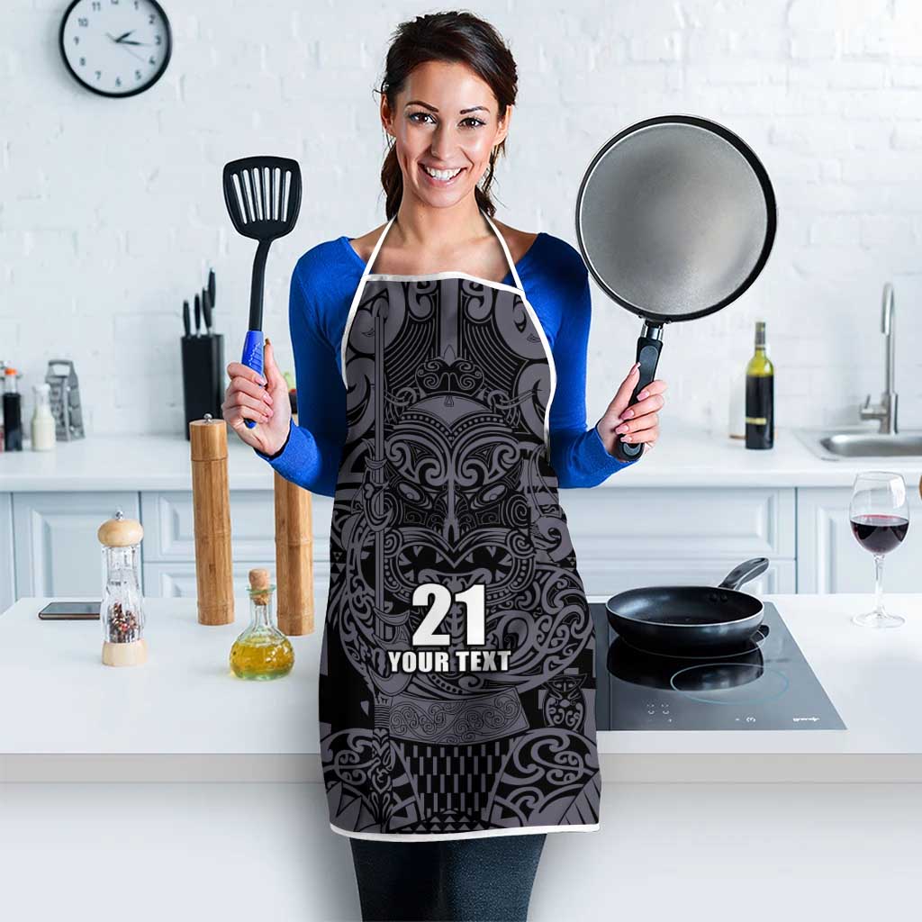 Custom New Zealand Taiaha Maori Apron Minimalist Silver Fern All Black - Aussie Hoodie