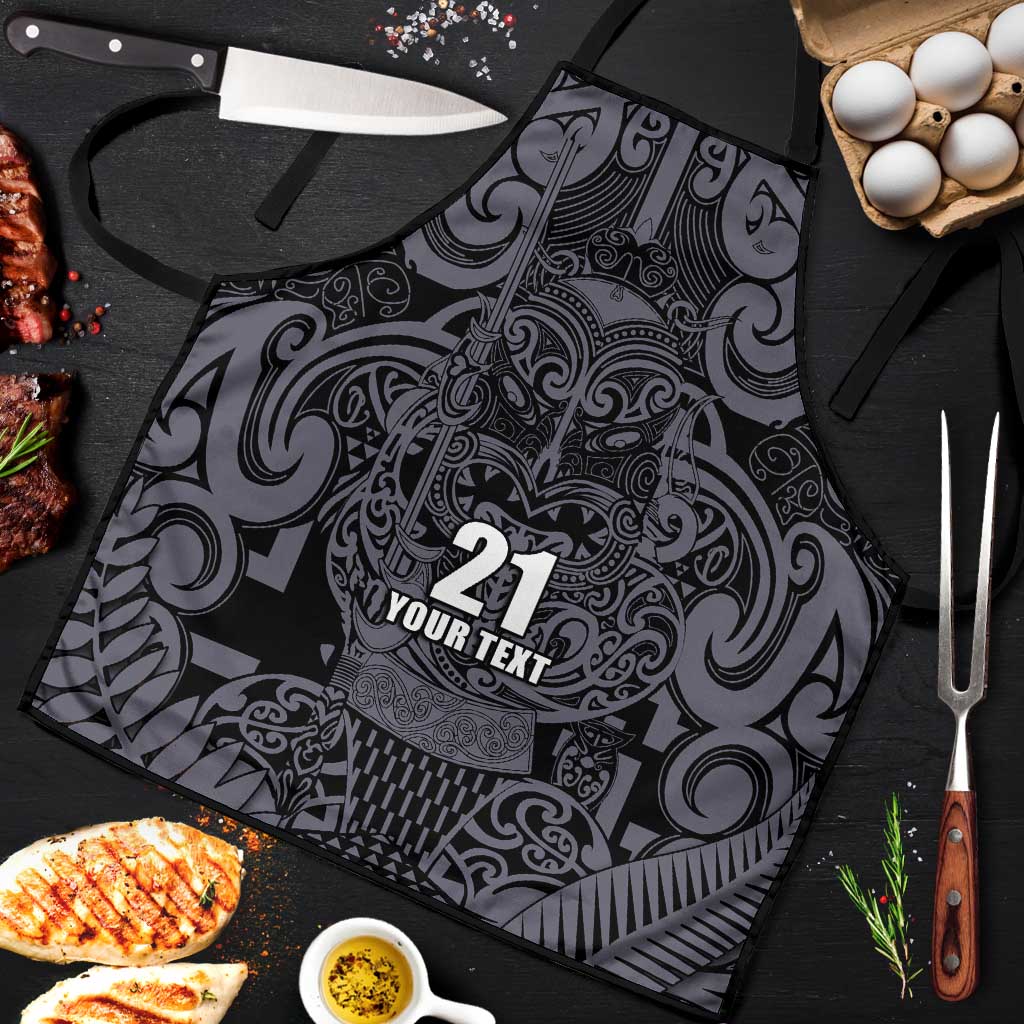 Custom New Zealand Taiaha Maori Apron Minimalist Silver Fern All Black - Aussie Hoodie