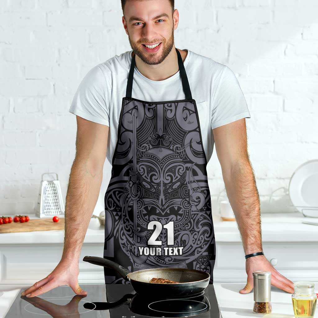 Custom New Zealand Taiaha Maori Apron Minimalist Silver Fern All Black - Aussie Hoodie