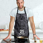 Custom New Zealand Taiaha Maori Apron Minimalist Silver Fern All Black - Aussie Hoodie