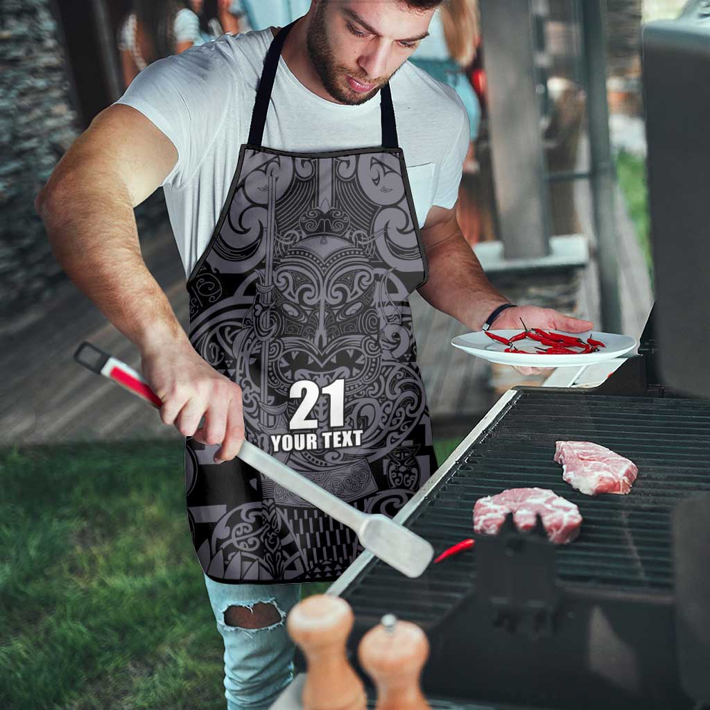 Custom New Zealand Taiaha Maori Apron Minimalist Silver Fern All Black - Aussie Hoodie