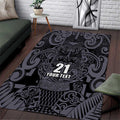 Custom New Zealand Taiaha Maori Area Rug Minimalist Silver Fern All Black - Aussie Hoodie