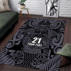 Custom New Zealand Taiaha Maori Area Rug Minimalist Silver Fern All Black - Aussie Hoodie