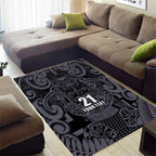Custom New Zealand Taiaha Maori Area Rug Minimalist Silver Fern All Black - Aussie Hoodie