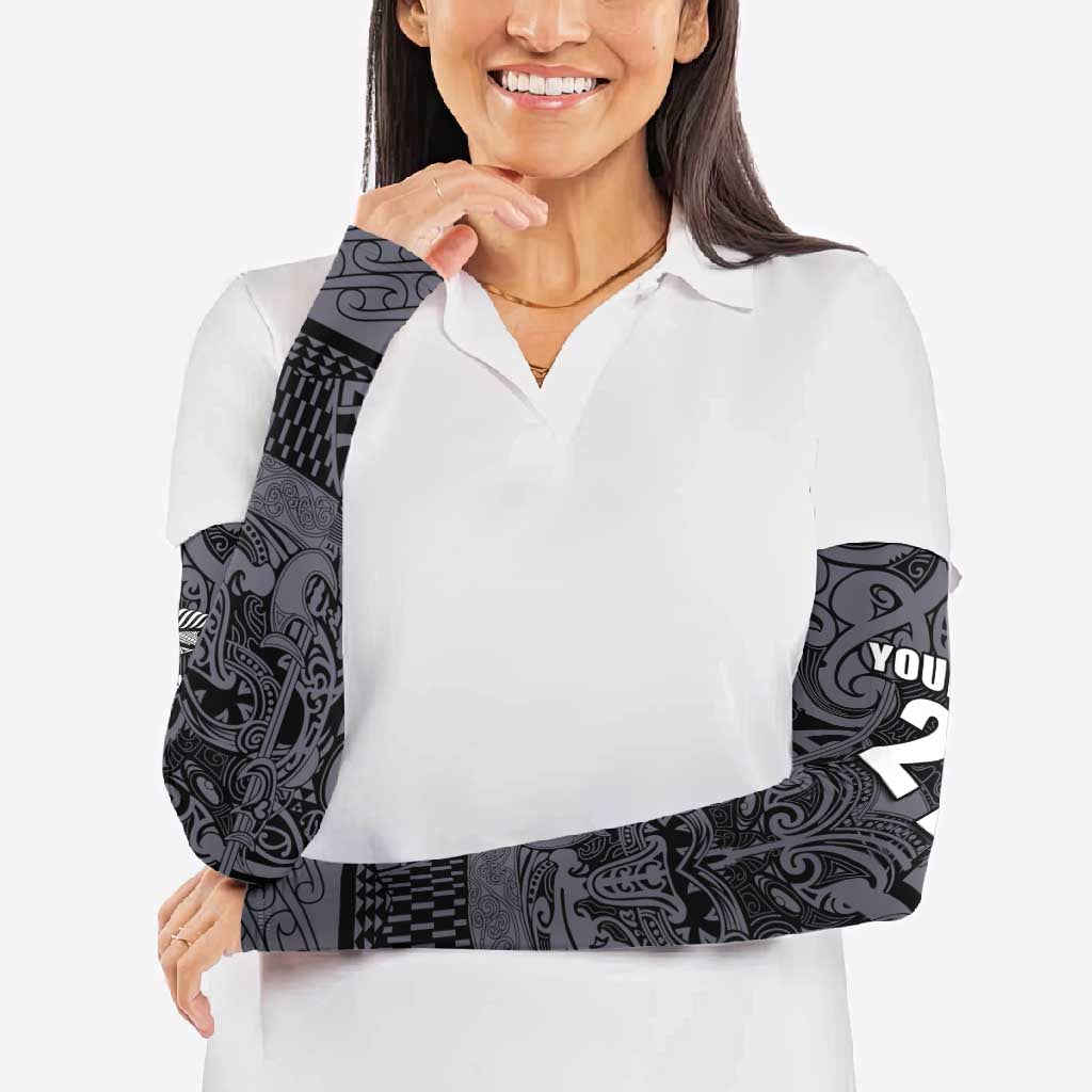 Custom New Zealand Taiaha Maori Arm Sleeves Minimalist Silver Fern All Black - Aussie Hoodie