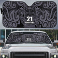 Custom New Zealand Taiaha Maori Auto Sun Shade Minimalist Silver Fern All Black - Aussie Hoodie