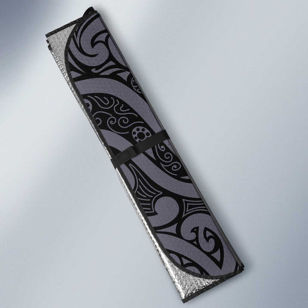 Custom New Zealand Taiaha Maori Auto Sun Shade Minimalist Silver Fern All Black - Aussie Hoodie