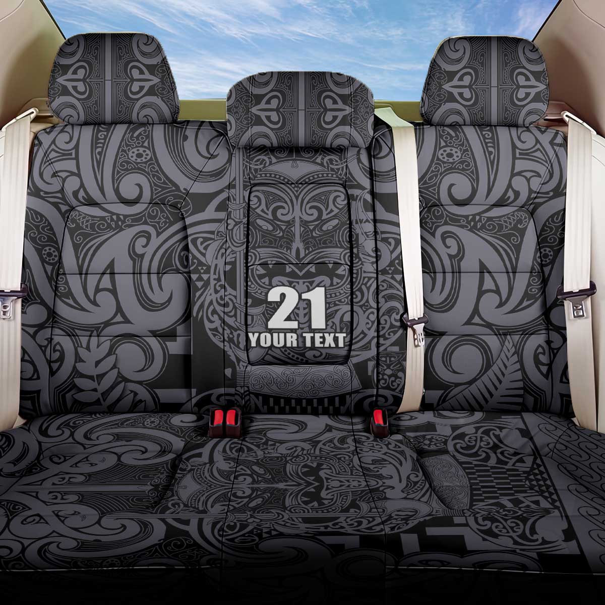Custom New Zealand Taiaha Maori Back Car Seat Cover Minimalist Silver Fern All Black - Aussie Hoodie
