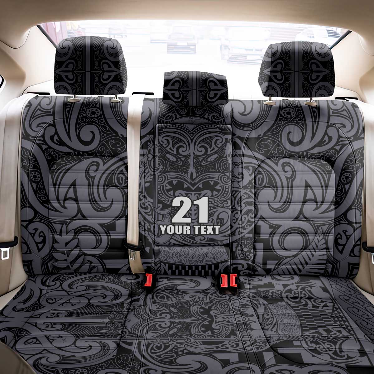 Custom New Zealand Taiaha Maori Back Car Seat Cover Minimalist Silver Fern All Black - Aussie Hoodie