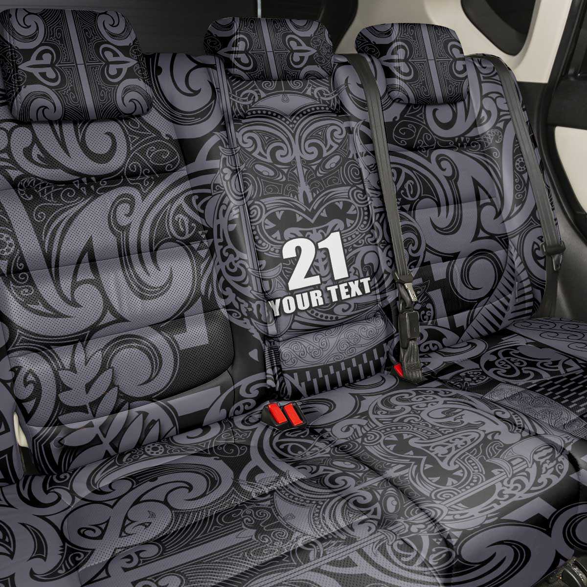 Custom New Zealand Taiaha Maori Back Car Seat Cover Minimalist Silver Fern All Black - Aussie Hoodie