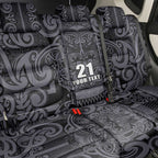 Custom New Zealand Taiaha Maori Back Car Seat Cover Minimalist Silver Fern All Black - Aussie Hoodie