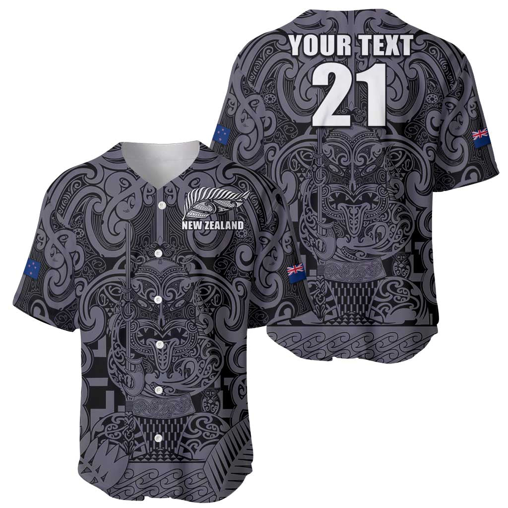 Custom New Zealand Taiaha Maori Baseball Jersey Minimalist Silver Fern All Black - Aussie Hoodie