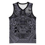 Custom New Zealand Taiaha Maori Basketball Jersey Minimalist Silver Fern All Black - Aussie Hoodie