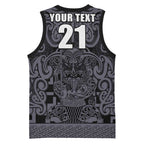 Custom New Zealand Taiaha Maori Basketball Jersey Minimalist Silver Fern All Black - Aussie Hoodie