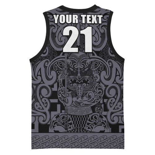 Custom New Zealand Taiaha Maori Basketball Jersey Minimalist Silver Fern All Black - Aussie Hoodie