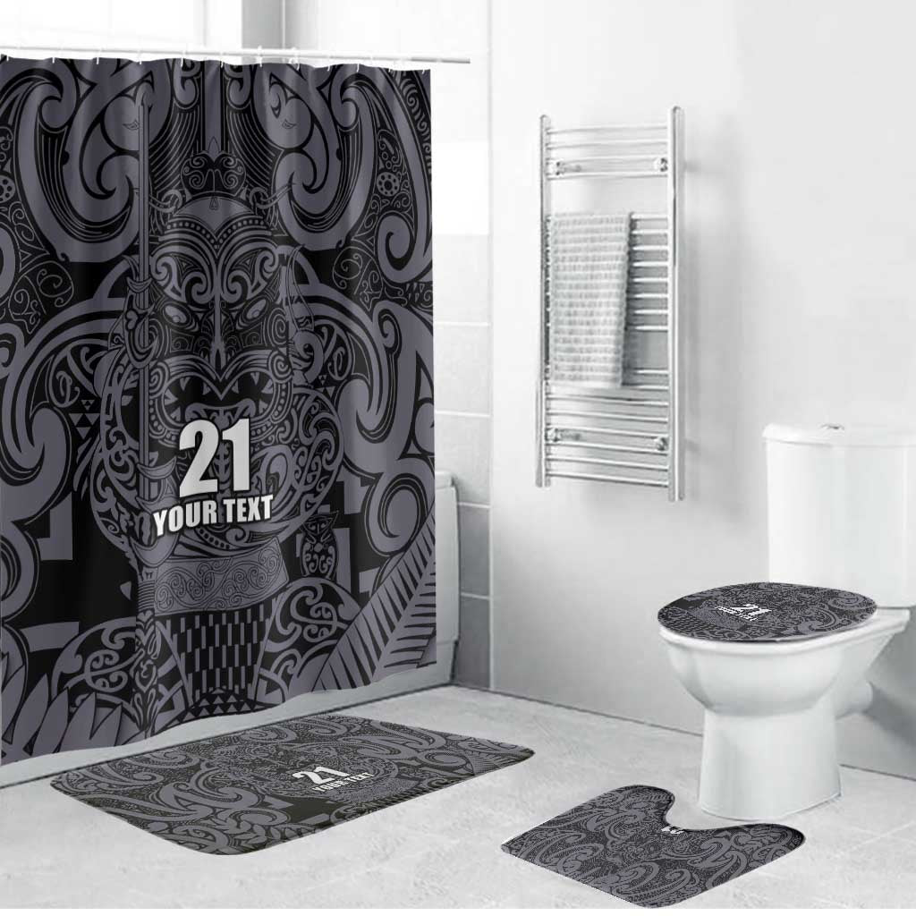 Custom New Zealand Taiaha Maori Bathroom Set Minimalist Silver Fern All Black - Aussie Hoodie