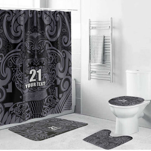 Custom New Zealand Taiaha Maori Bathroom Set Minimalist Silver Fern All Black - Aussie Hoodie