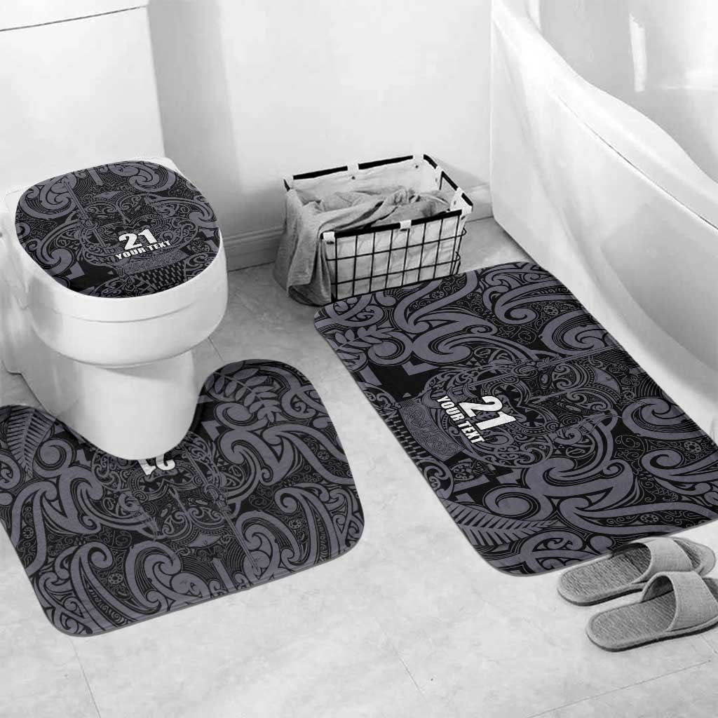 Custom New Zealand Taiaha Maori Bathroom Set Minimalist Silver Fern All Black - Aussie Hoodie