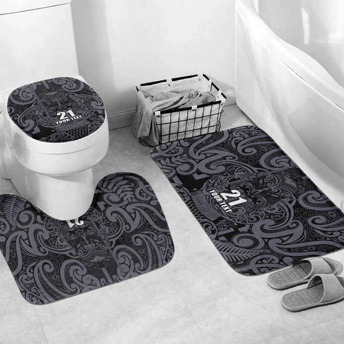 Custom New Zealand Taiaha Maori Bathroom Set Minimalist Silver Fern All Black - Aussie Hoodie