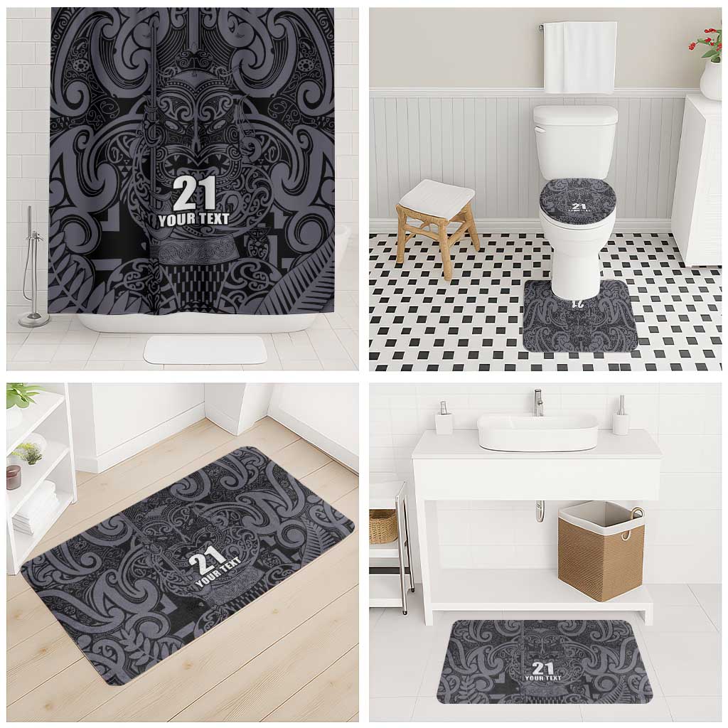 Custom New Zealand Taiaha Maori Bathroom Set Minimalist Silver Fern All Black - Aussie Hoodie