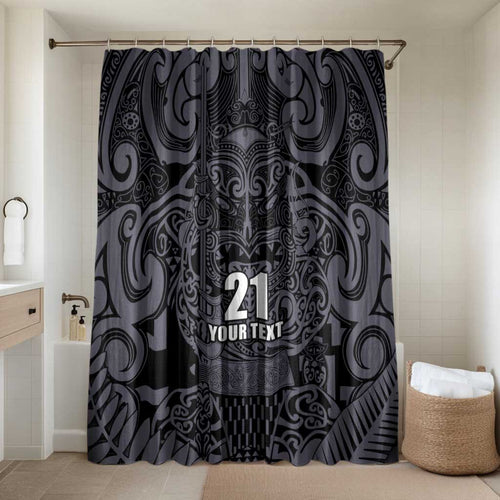 Custom New Zealand Taiaha Maori Bathroom Set Minimalist Silver Fern All Black - Aussie Hoodie